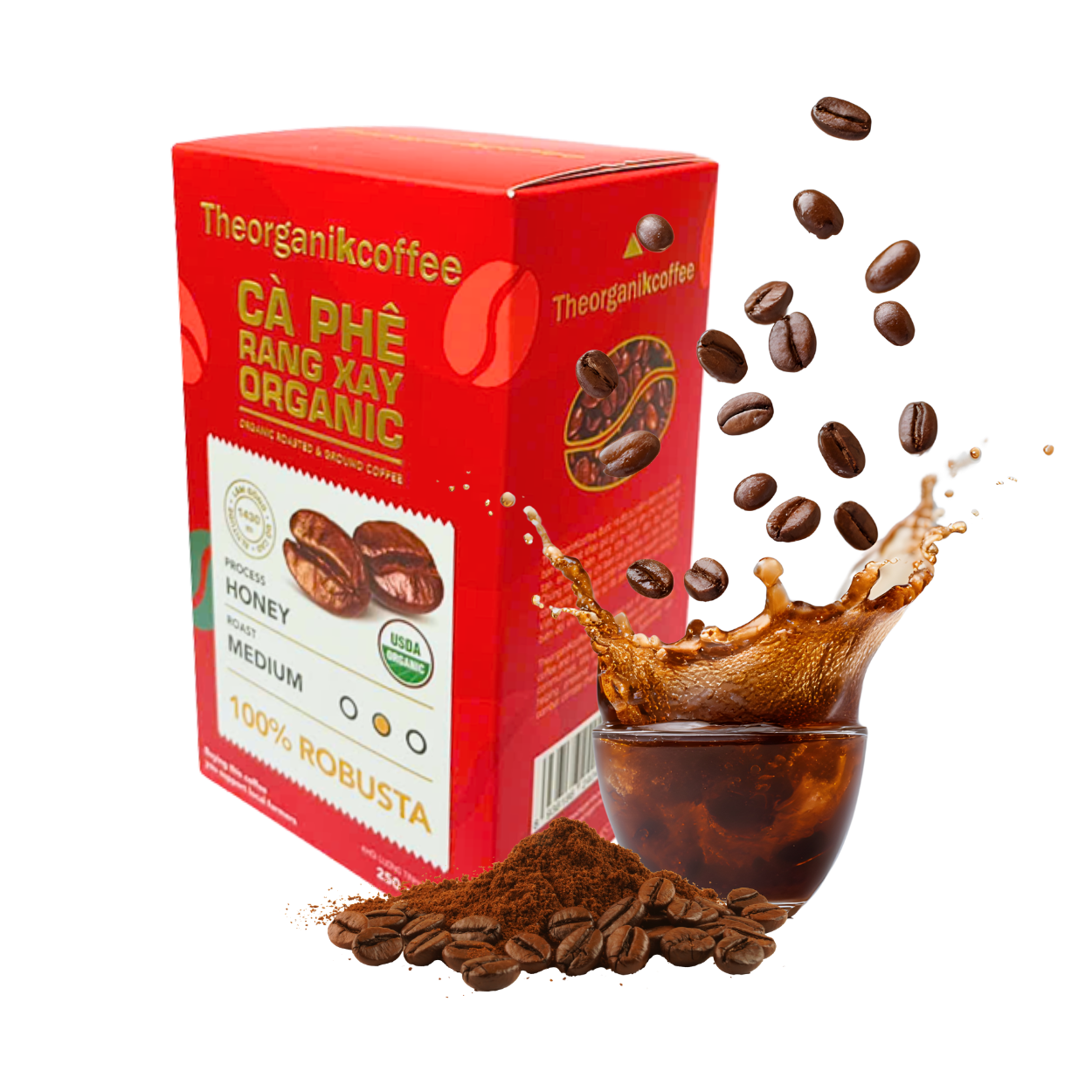 CÀ PHÊ 100% ROBUSTA RANG XAY THEORGANIKCOFFEE 250G