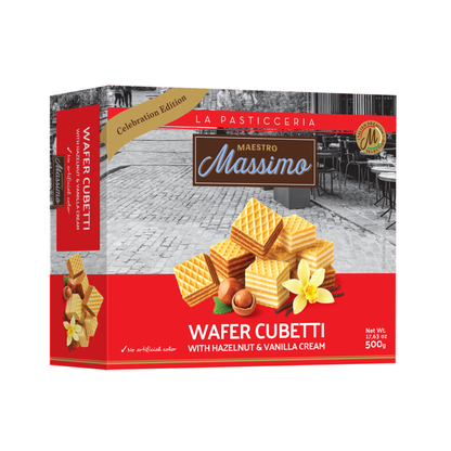 Bánh quy xốp Wafer Cubetti vị hạt phỉ và Vani Maestro Massimo 500 g