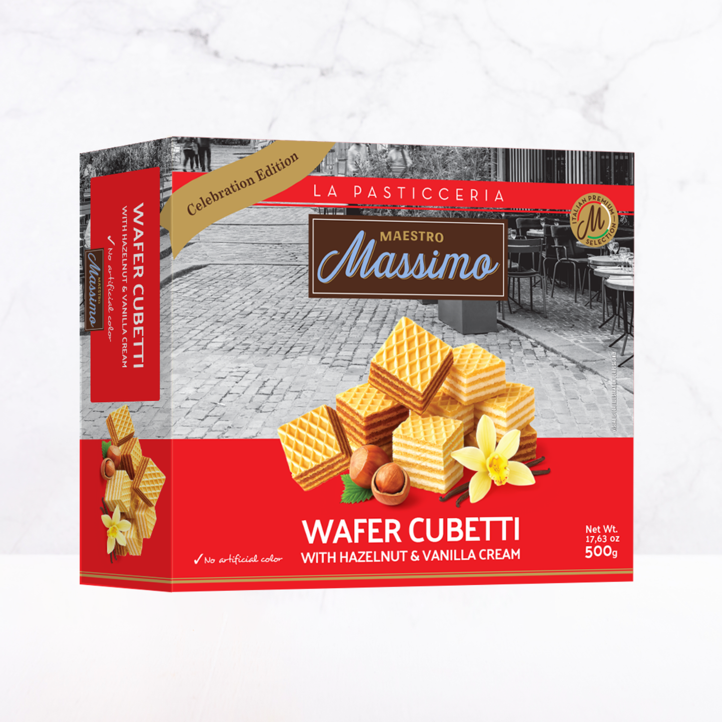 Bánh quy xốp Wafer Cubetti vị hạt phỉ và Vani Maestro Massimo 500 g