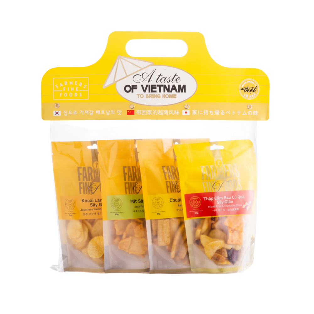 Combo 4 túi (1 rau củ - 1 mít - 1 chuối - 1 khoai lang) sấy giòn tự nhiên Farmers Fine Foods