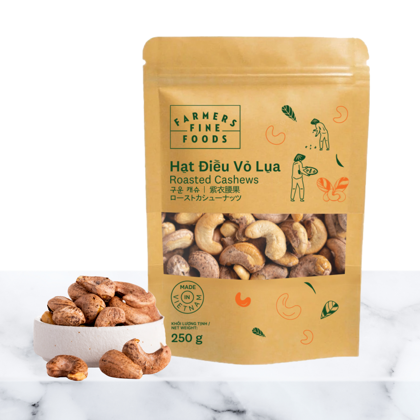 Hạt điều vỏ lụa Farmers Fine Foods túi giấy 250 g