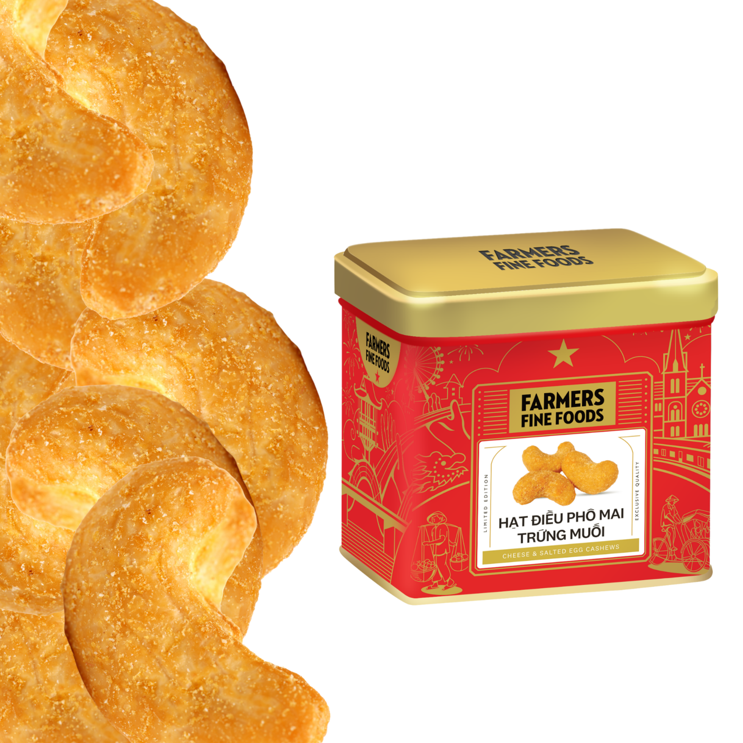 Hạt điều phô mai trứng muối Farmers Fine Foods 100 g (Hộp thiếc)