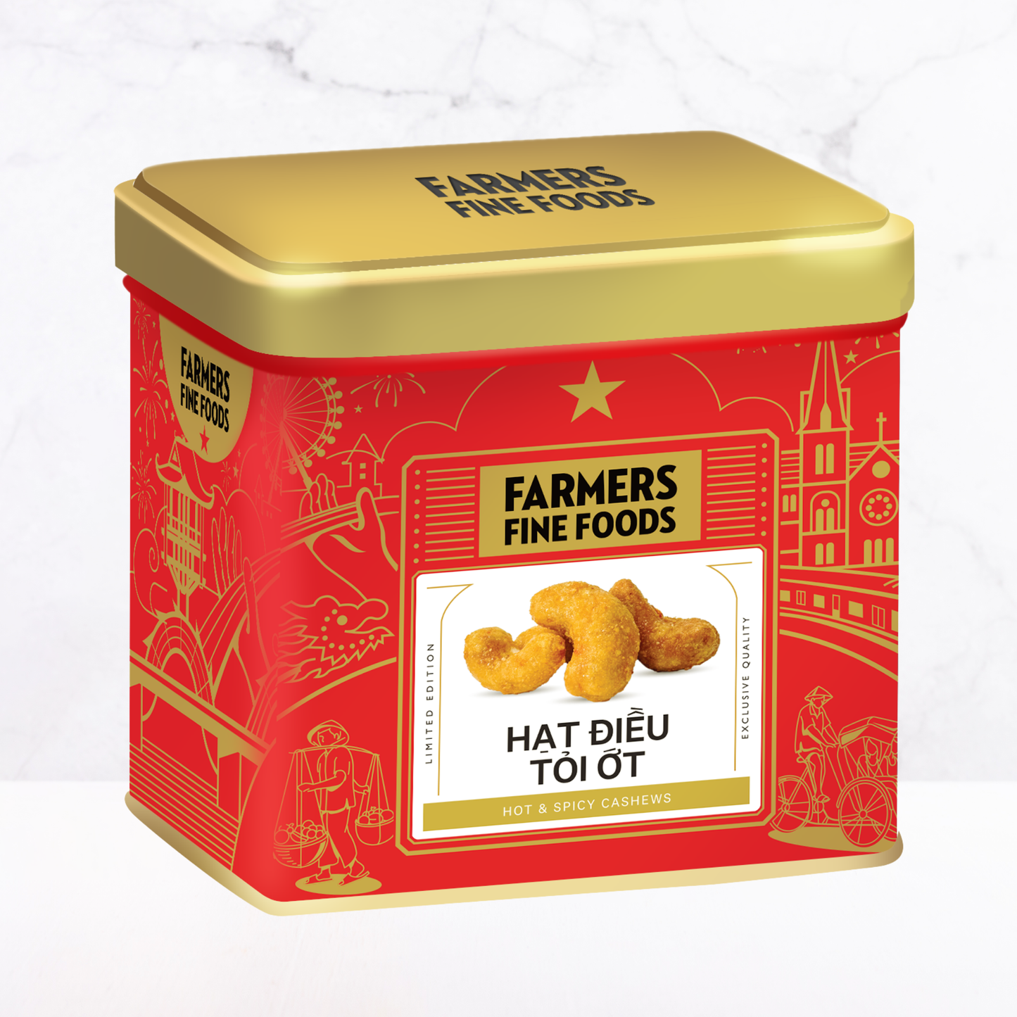 Hạt điều tỏi ớt Farmers Fine Foods 100 g (Hộp thiếc)