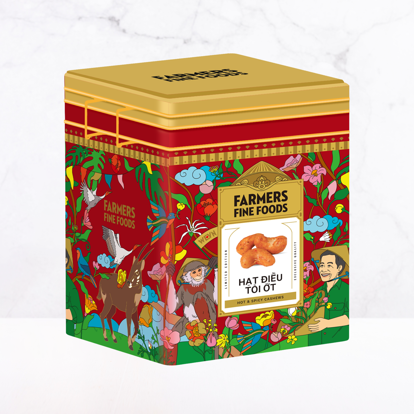 Hạt điều tỏi ớt Farmers Fine Foods 140 g (Hộp thiếc)