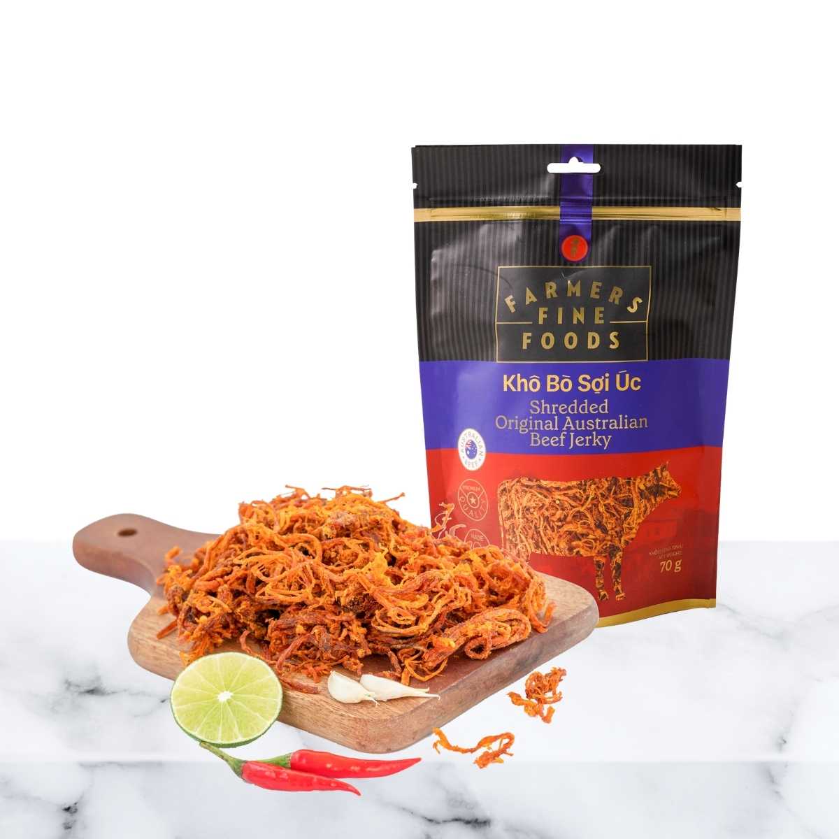 Khô bò sợi Úc Farmers Fine Foods 70 g