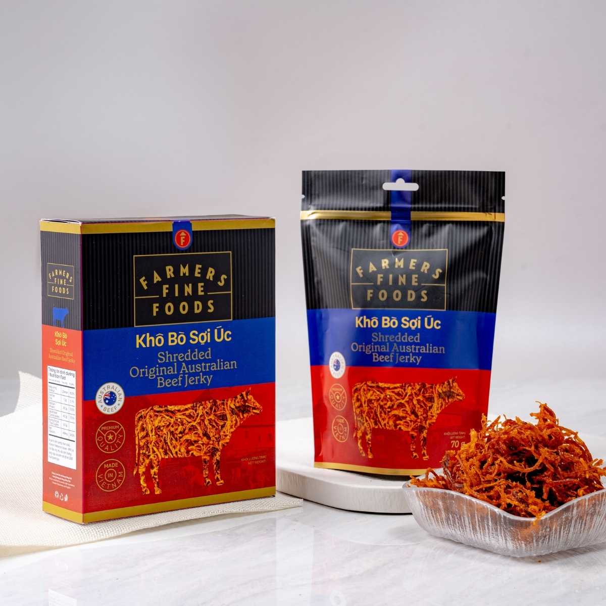 Khô bò sợi Úc Farmers Fine Foods 70 g